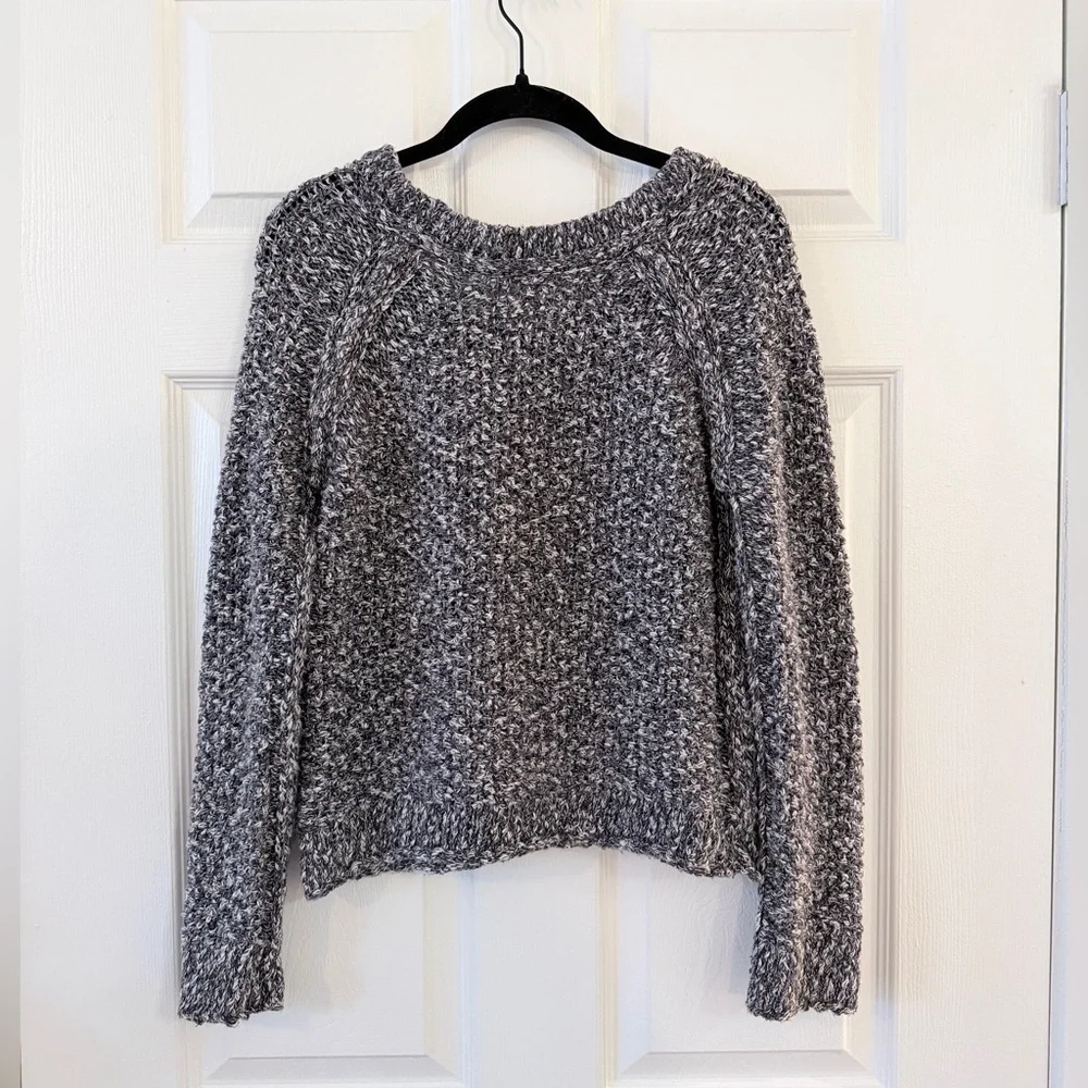 Free People 100% Cotton Chunky Knit Charcoal Gray Scoop Neck Sweater - Women’s S